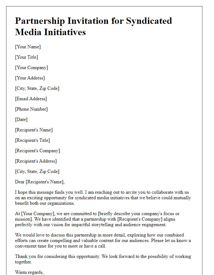 Letter template of partnership invitation for syndicated media initiatives