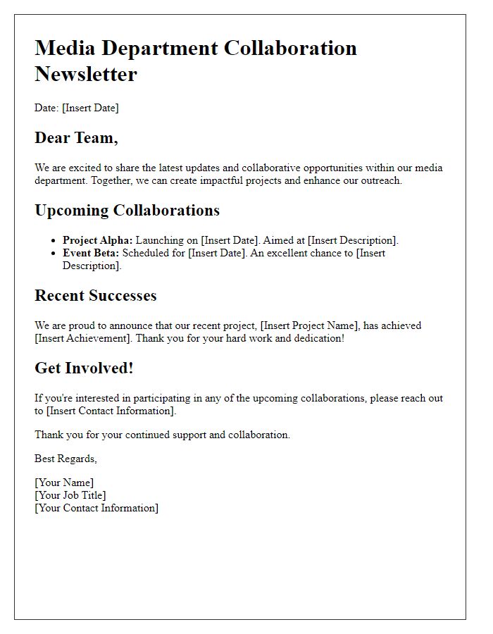 Letter template of media department collaboration newsletter