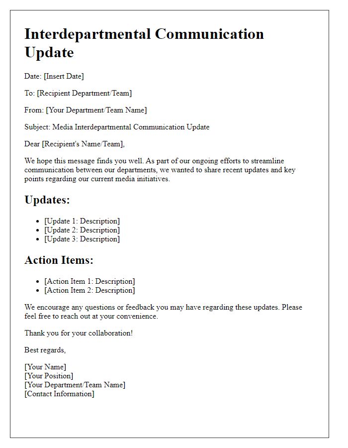 Letter template of media interdepartmental communication update