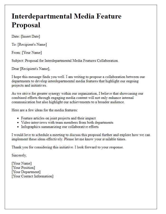 Letter template of media interdepartmental features