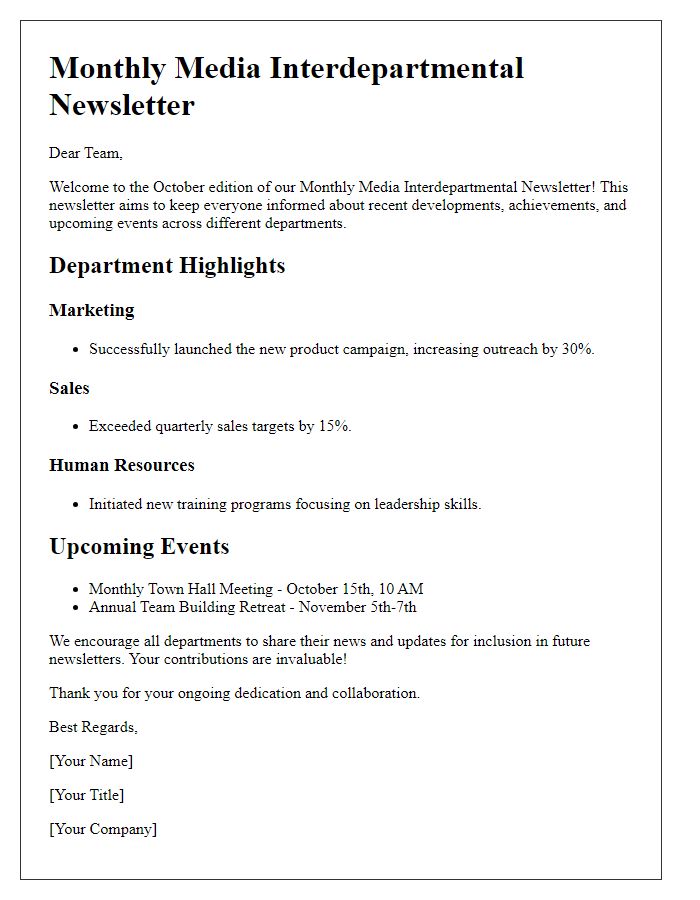 Letter template of monthly media interdepartmental newsletter