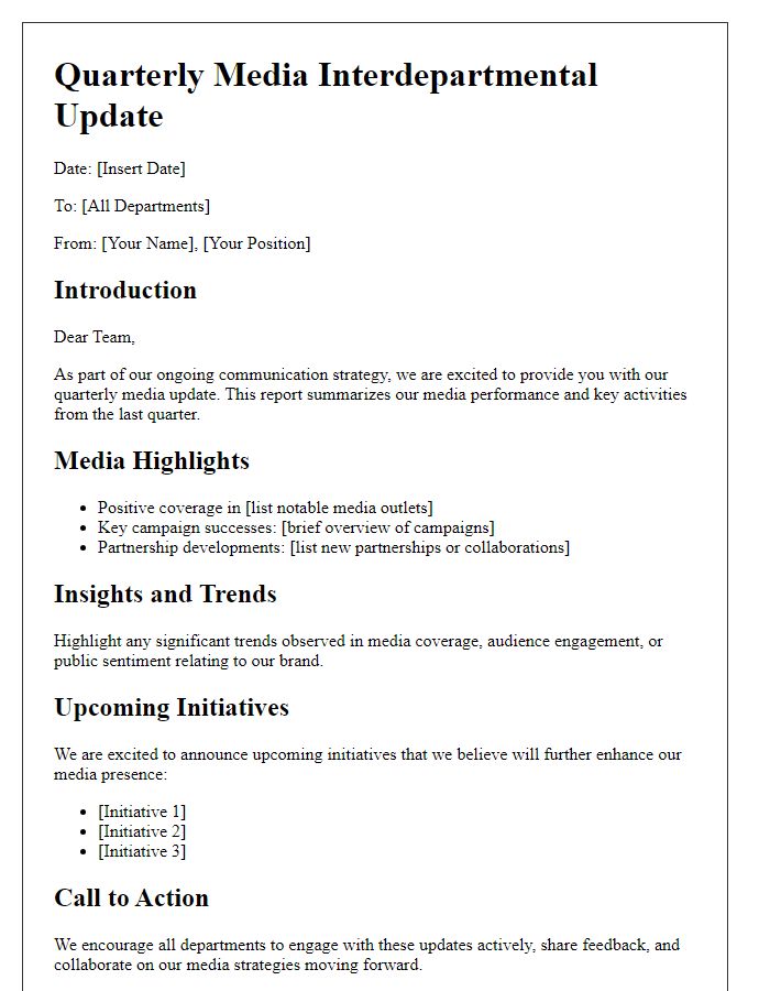 Letter template of quarterly media interdepartmental update