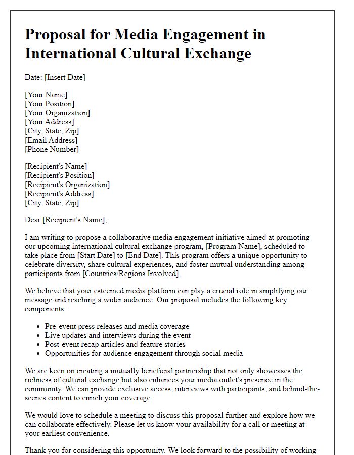 Letter template of proposal for media engagement in an international cultural exchange.