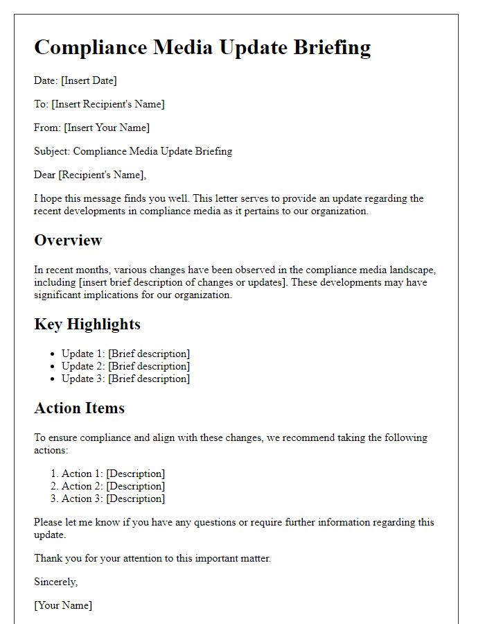 Letter template of compliance media update briefing