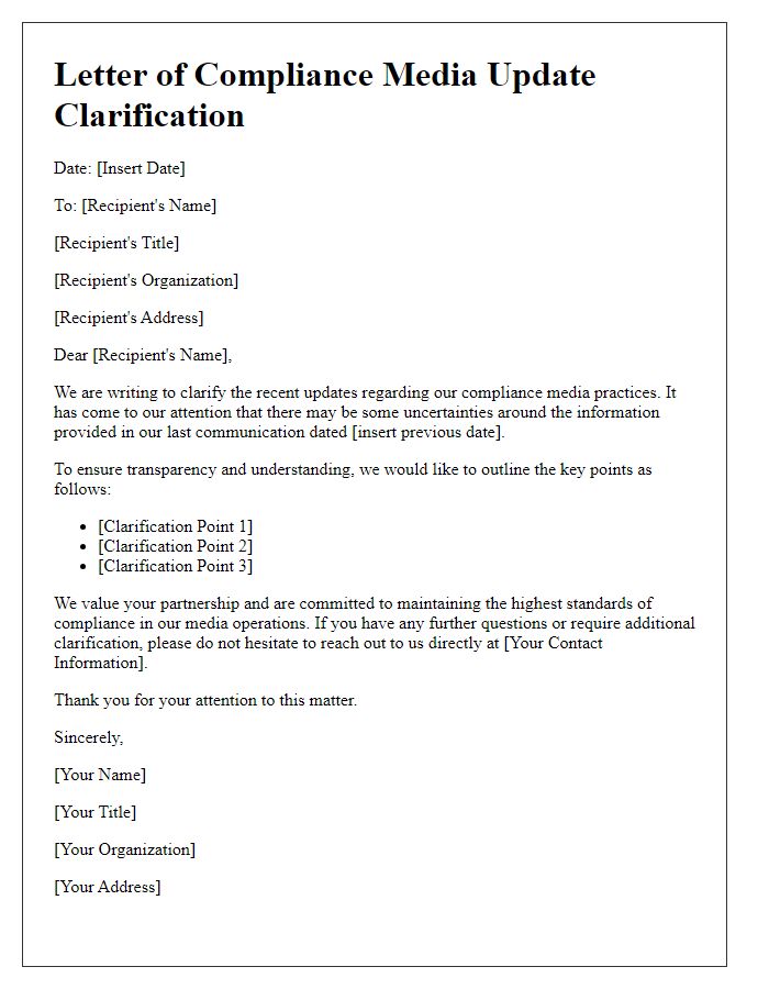 Letter template of compliance media update clarification