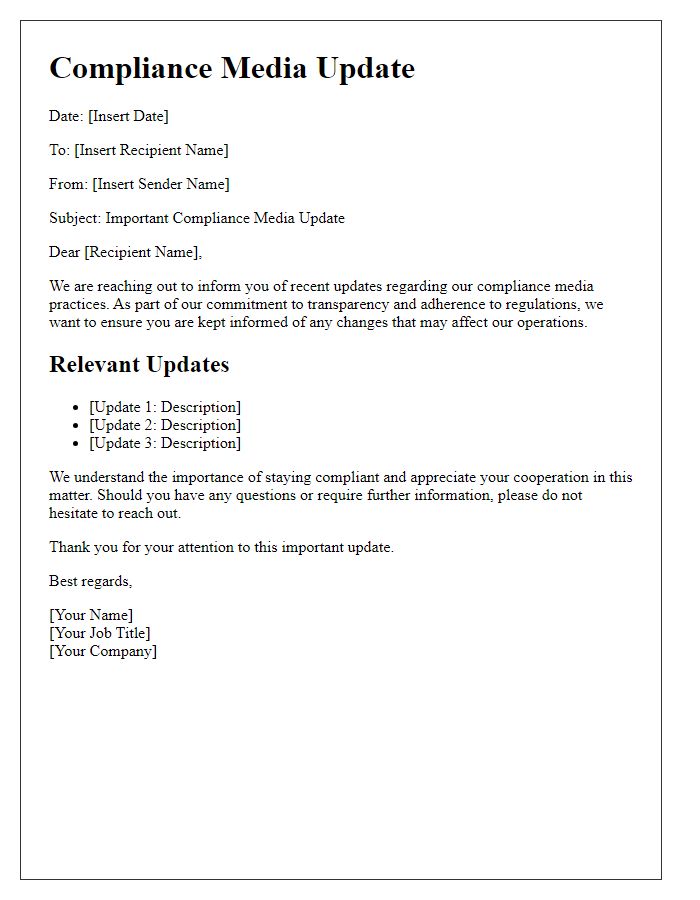 Letter template of compliance media update communication