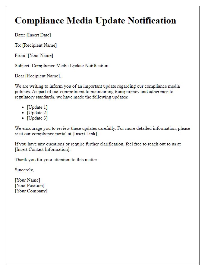 Letter template of compliance media update notification