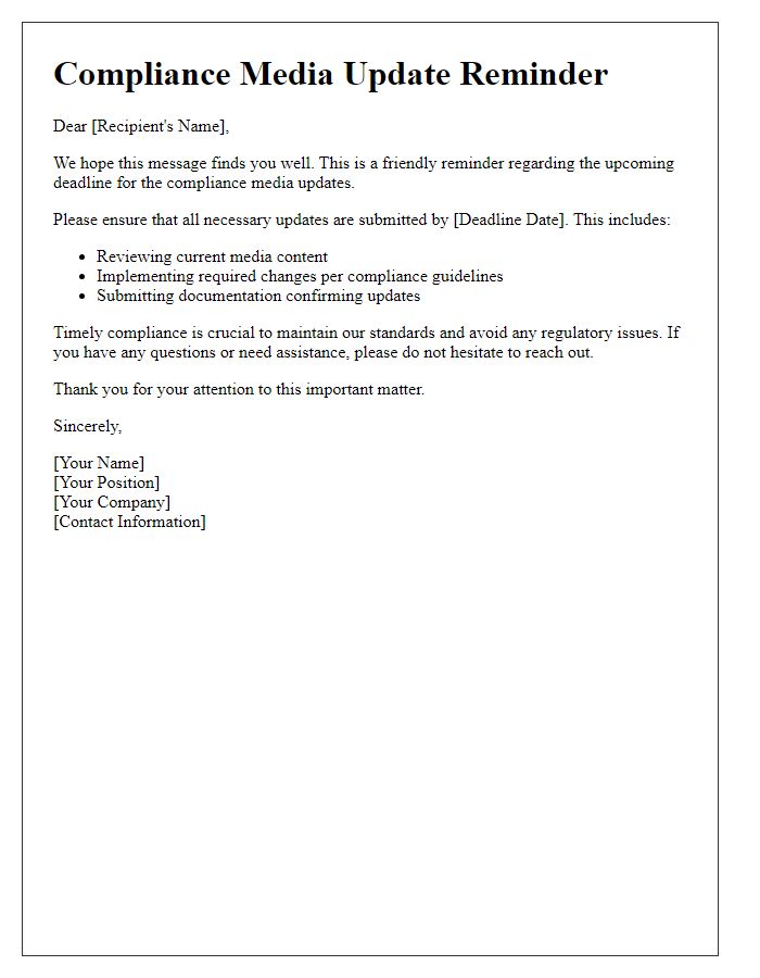 Letter template of compliance media update reminder