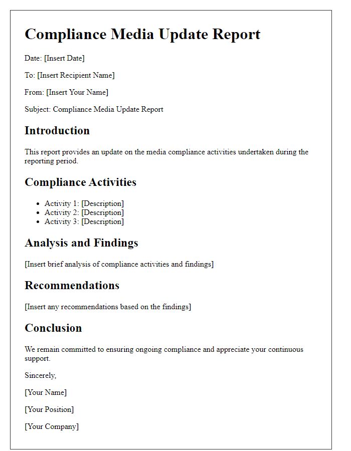 Letter template of compliance media update report