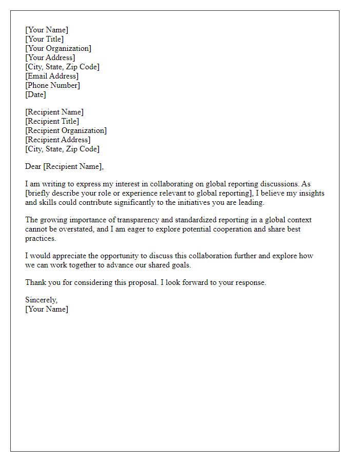 Letter template of interest in global reporting collaboration discussions.