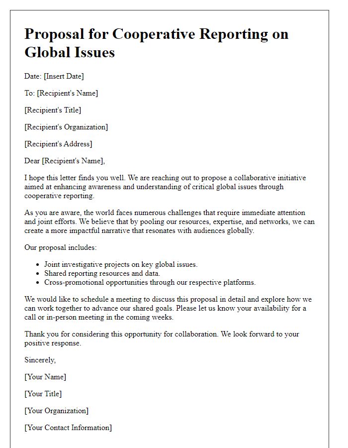 Letter template of proposal for cooperative reporting on global issues.