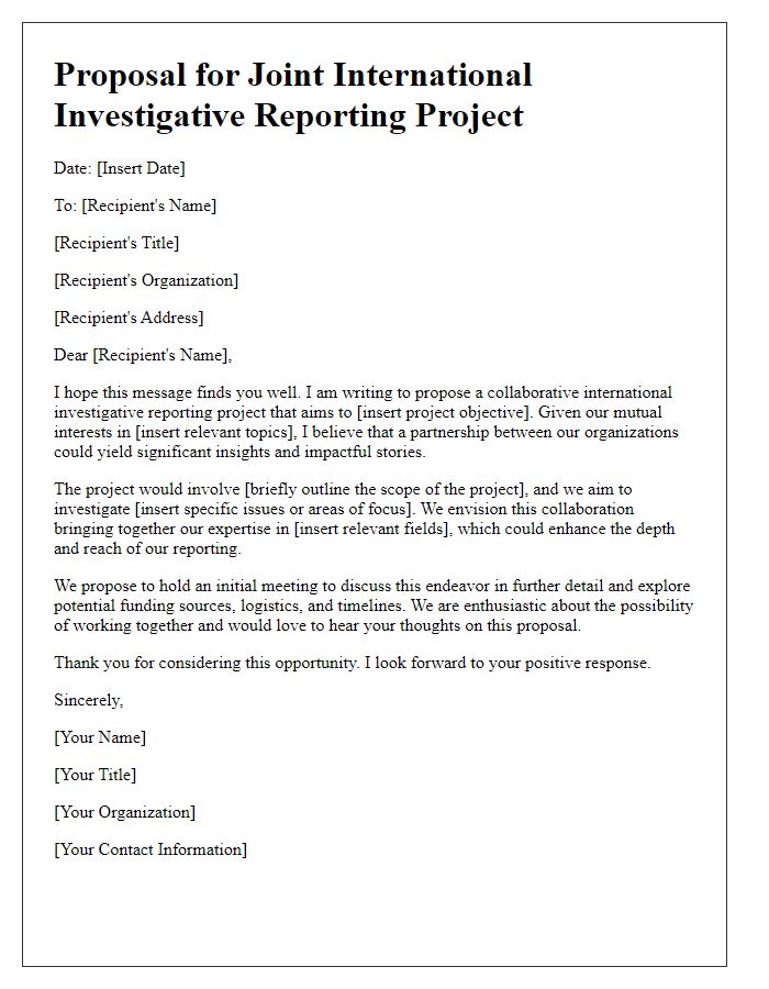 Letter template of proposal for joint international investigative reporting projects.