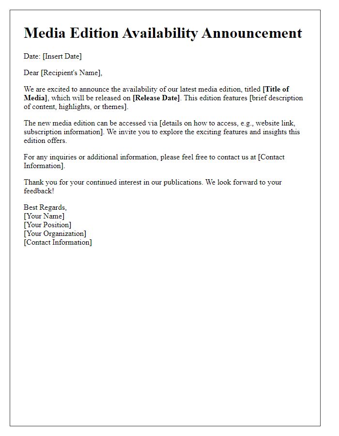 Letter template of media edition availability announcement