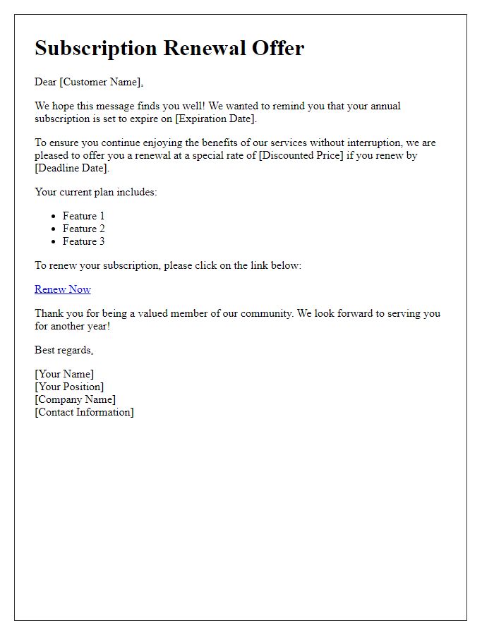 Letter template of Subscription Renewal Offer for Annual Plan