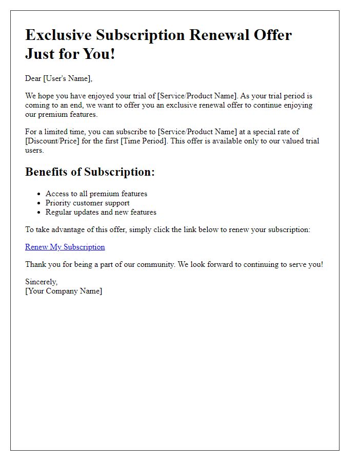 Letter template of Subscription Renewal Offer for Trial Users