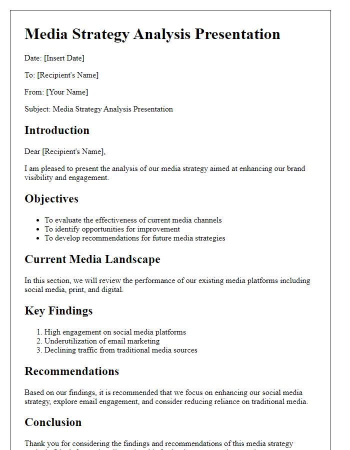 Letter template of media strategy analysis presentation