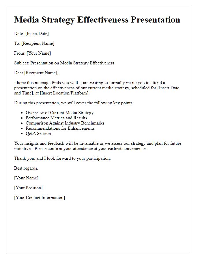 Letter template of media strategy effectiveness presentation