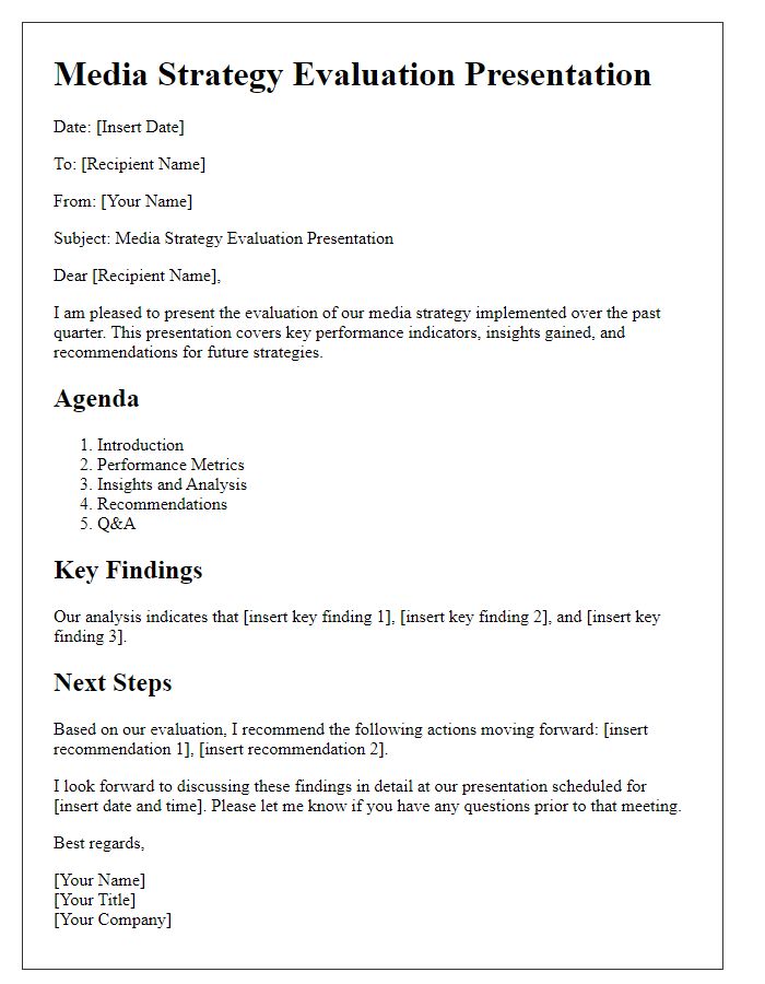 Letter template of media strategy evaluation presentation