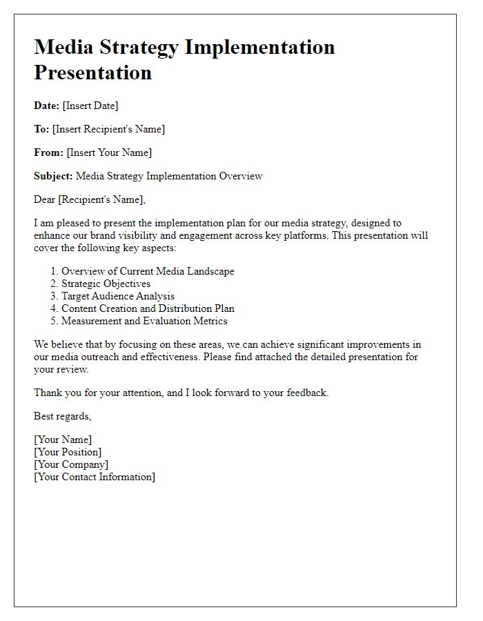 Letter template of media strategy implementation presentation