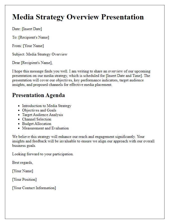 Letter template of media strategy overview presentation