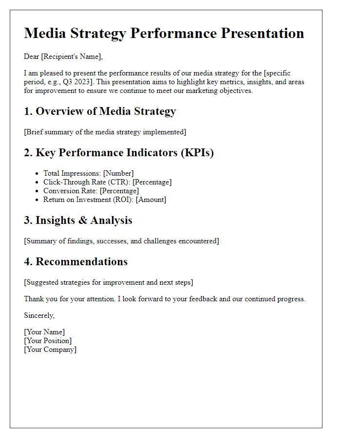 Letter template of media strategy performance presentation