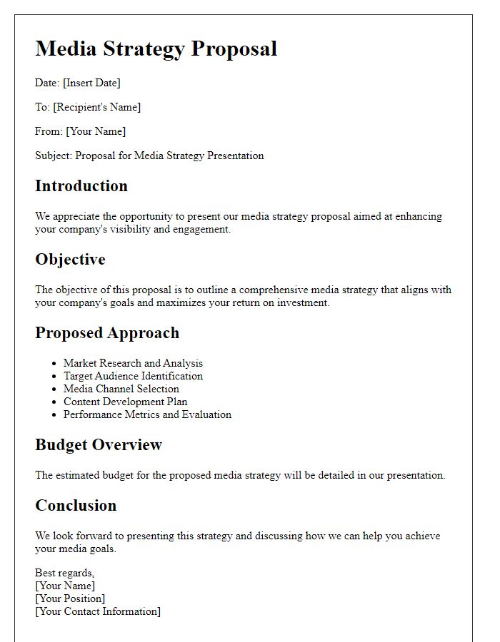 Letter template of media strategy proposal presentation