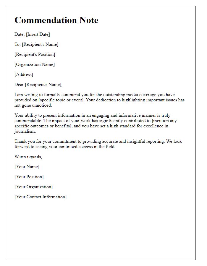 Letter template of media recipient commendation note