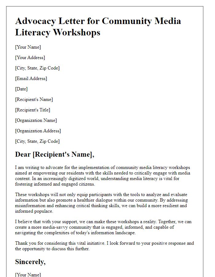 Letter template of advocacy for community media literacy workshops