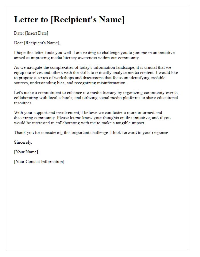 Letter template of challenge to improve media literacy awareness