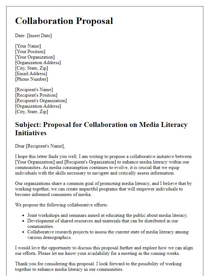 Letter template of collaboration proposal for media literacy organizations