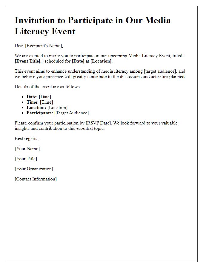 Letter template of participation invitation for media literacy events