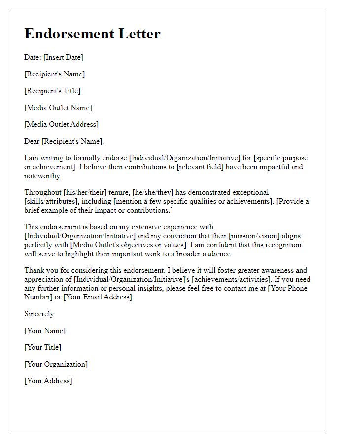 Letter template of endorsement communication for media outlets.