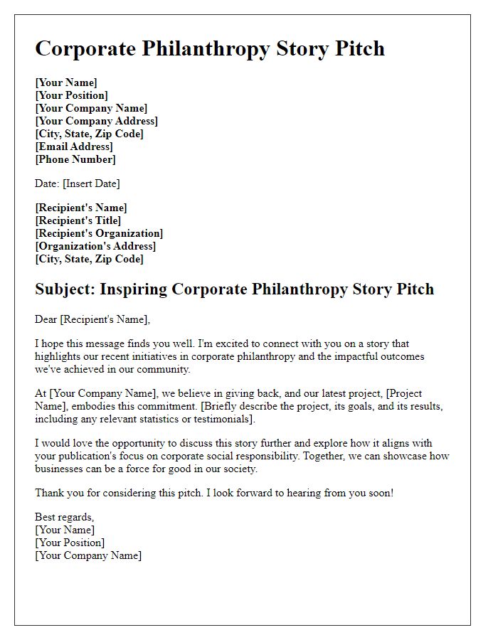 Letter template of Corporate Philanthropy Story Pitch