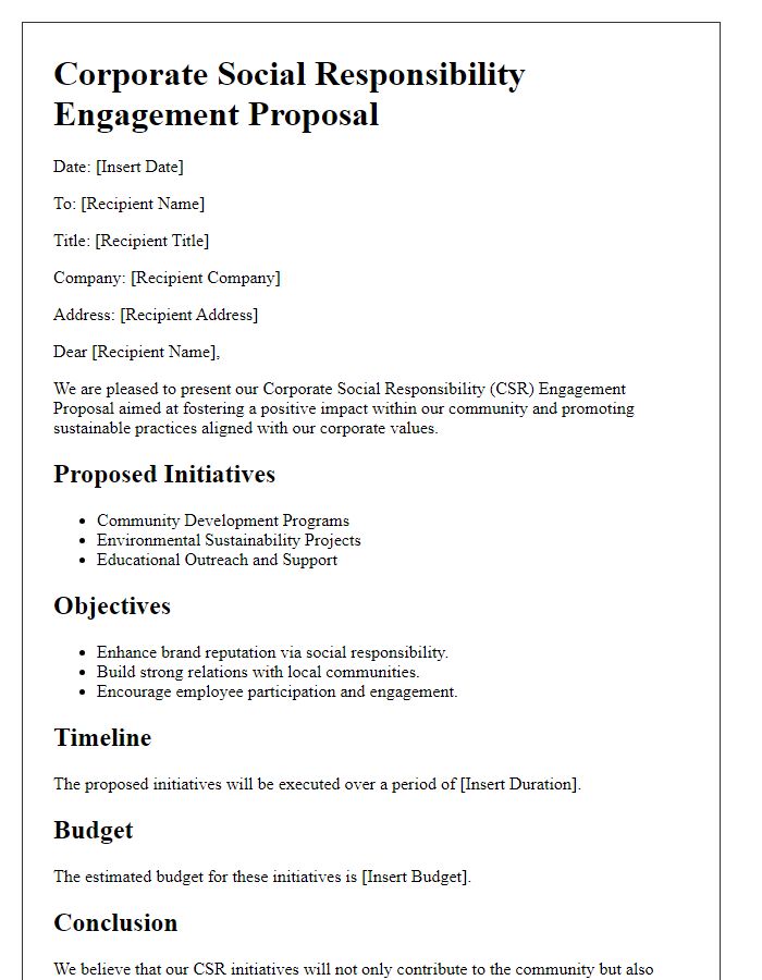 Letter template of Corporate Social Responsibility Engagement Proposal