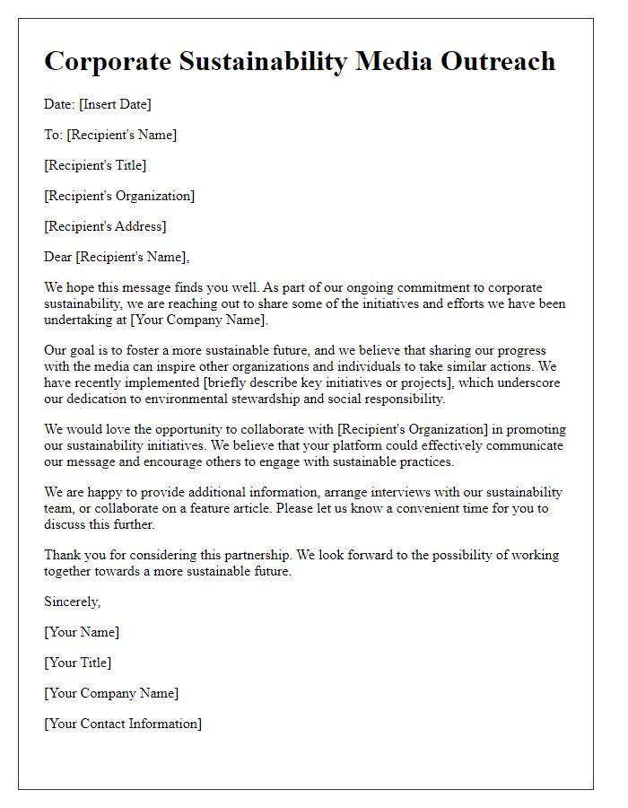 Letter template of Corporate Sustainability Media Outreach