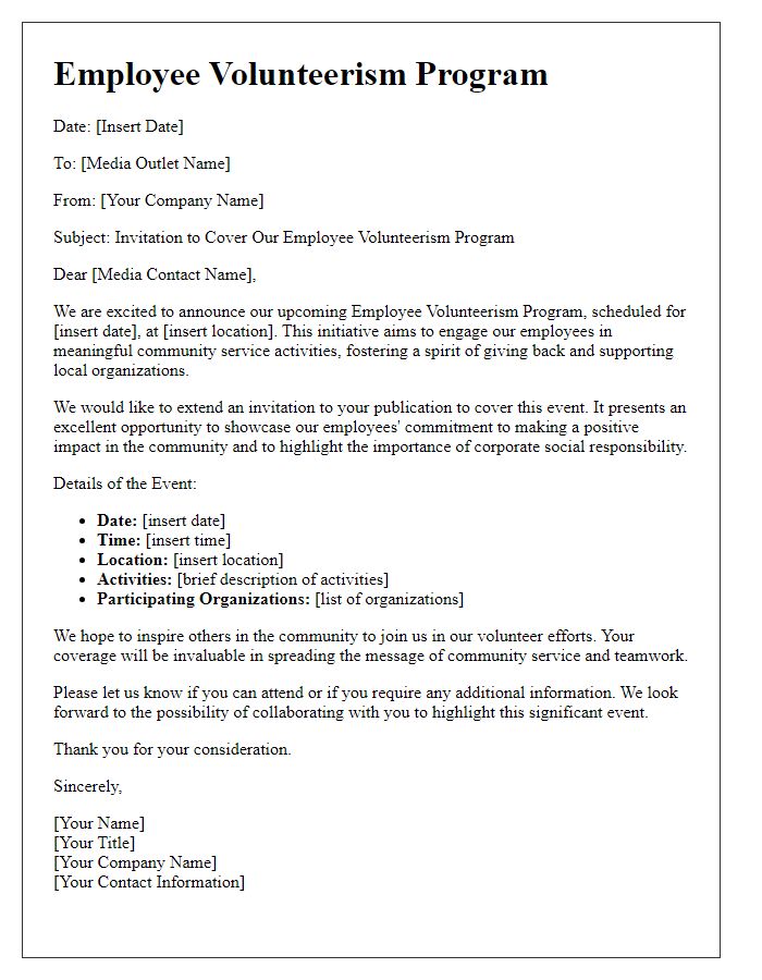 Letter template of Employee Volunteerism Program for Media