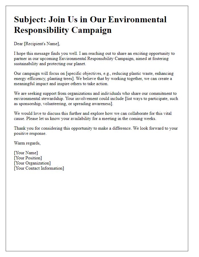 Letter template of Environmental Responsibility Campaign Pitch