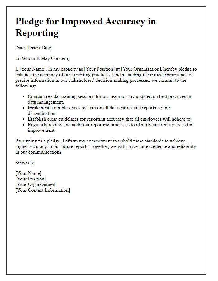 Letter template of pledge for improved accuracy in future reporting.