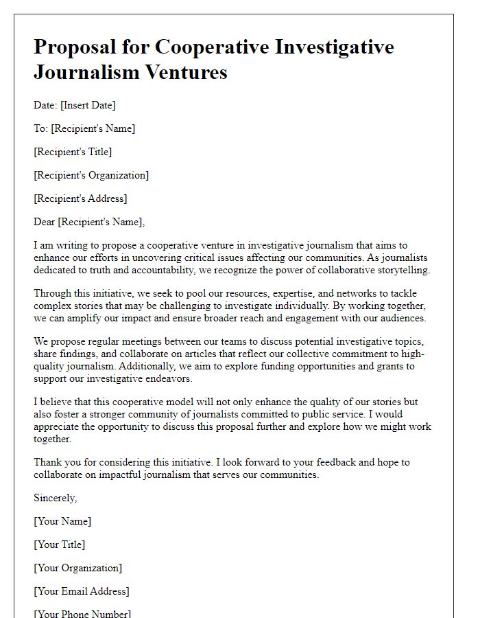 Letter template of proposal for cooperative investigative journalism ventures.