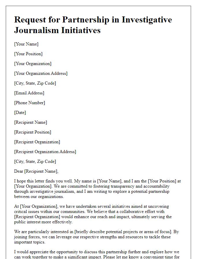 Letter template of request for partnership in investigative journalism initiatives.