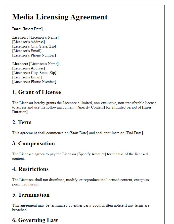 Letter template of media licensing agreement for limited-time content access.