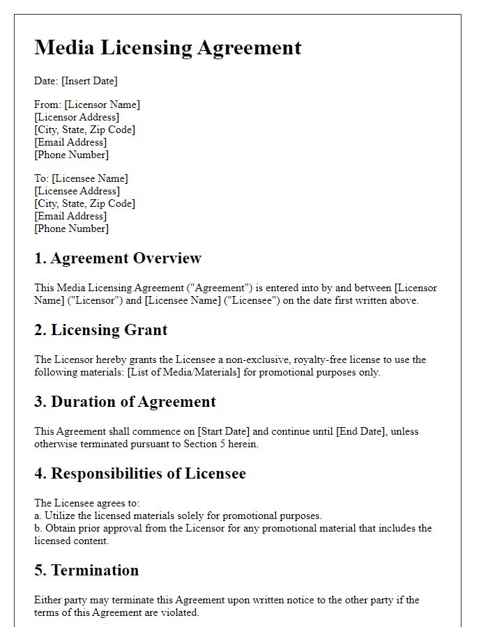 Letter template of media licensing agreement for promotional partnerships.