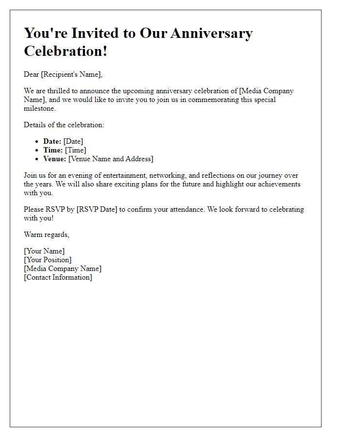 Letter template of media anniversary celebration promotional materials