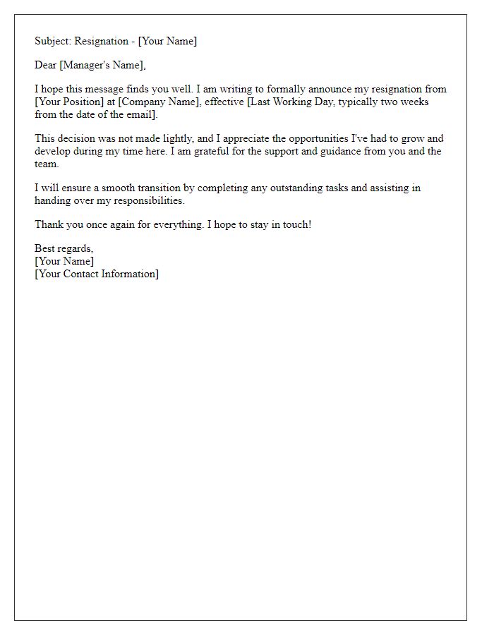 Letter template of short notice resignation announcement email