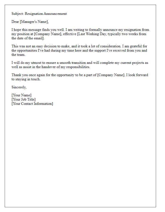 Letter template of voluntary resignation announcement email