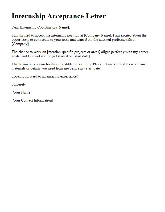 Letter template of internship acceptance with enthusiasm.