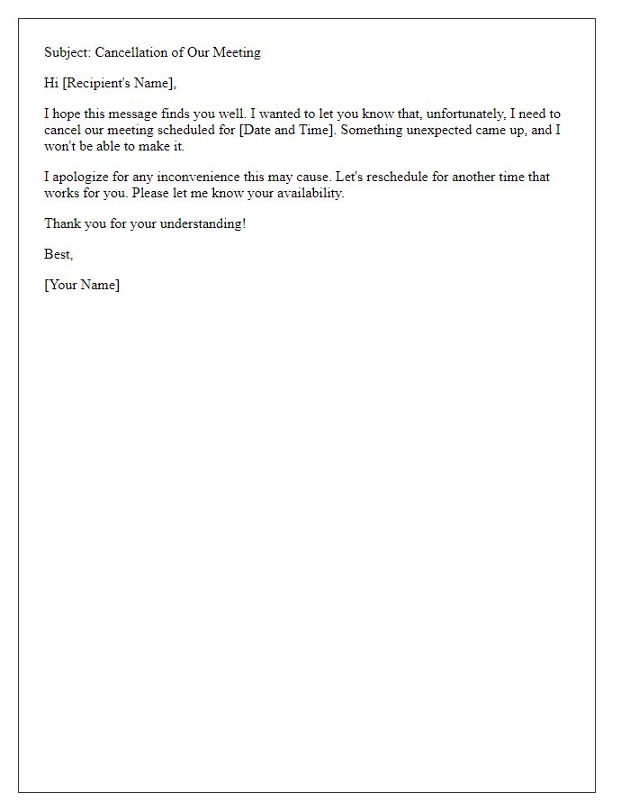 Letter template of informal meeting cancellation message