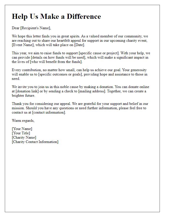 Letter template of a heartfelt charity fundraising appeal