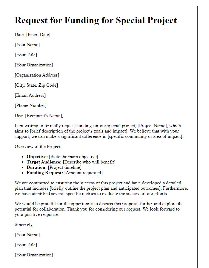 Letter template of a special project funding request