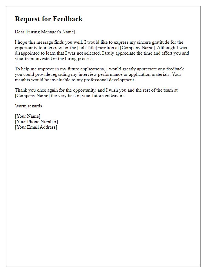 Letter template of request for feedback after job rejection